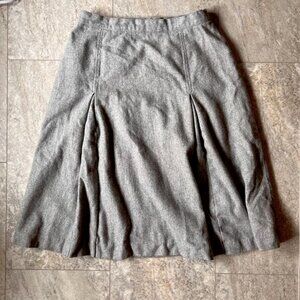 Vintage Wool Skirt with Front Pleats, Knee Length